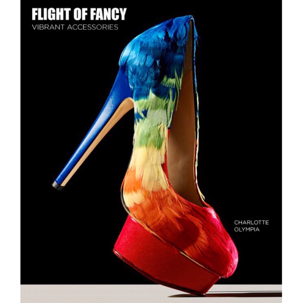 Charlotte Olympia Rainbow-Feathered Pump